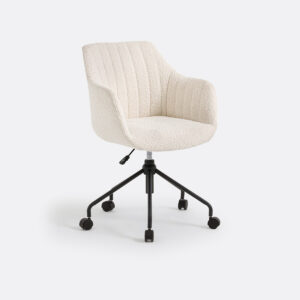 Fauteuil de bureau Matie en tissu bouclette avec accoudoirs et roulettes