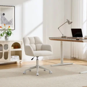 Chaise de bureau PEGA crème et blanc avec accoudoirs et roulettes