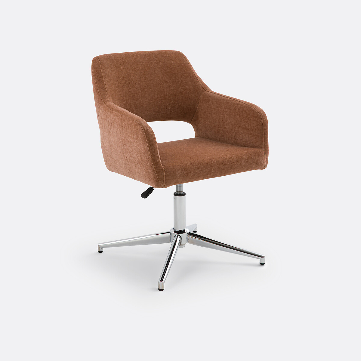 Fauteuil de bureau Esma en velours avec accoudoirs et piètement chromé