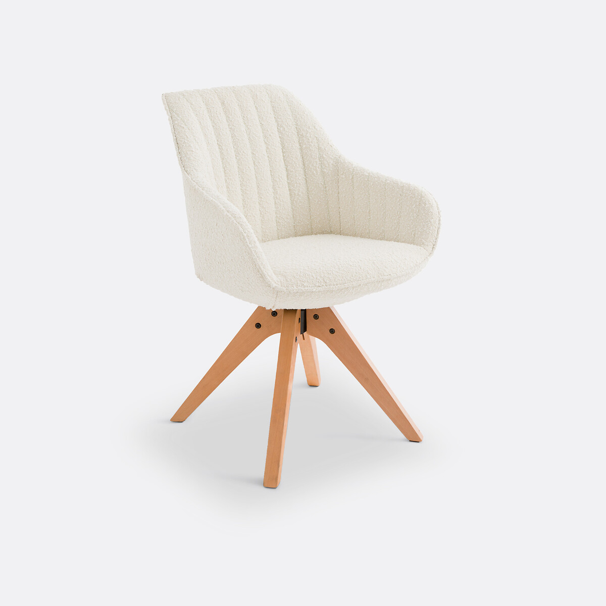 Fauteuil de bureau Jimeo en tissu bouclette avec piétement en hêtre massif