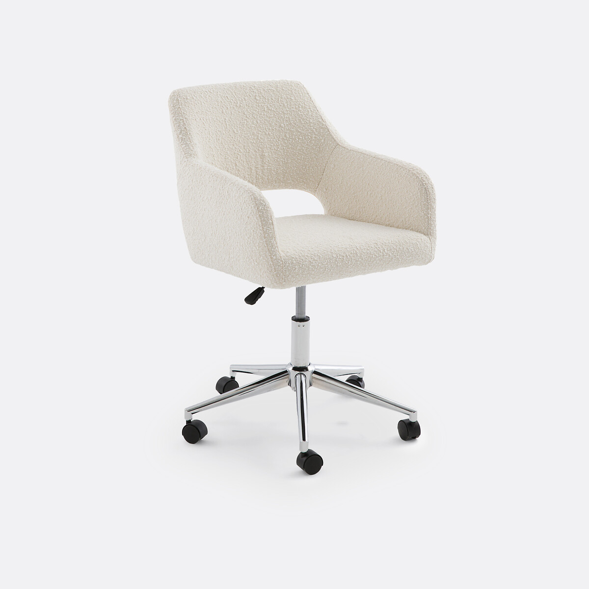 Fauteuil de bureau Esma en tissu bouclette avec piètement chromé et roulettes