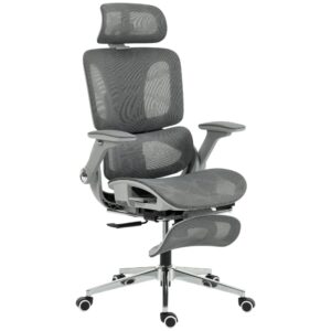 Chaise de bureau Homcom grise en maille avec accoudoirs 4D et appui-tête réglable
