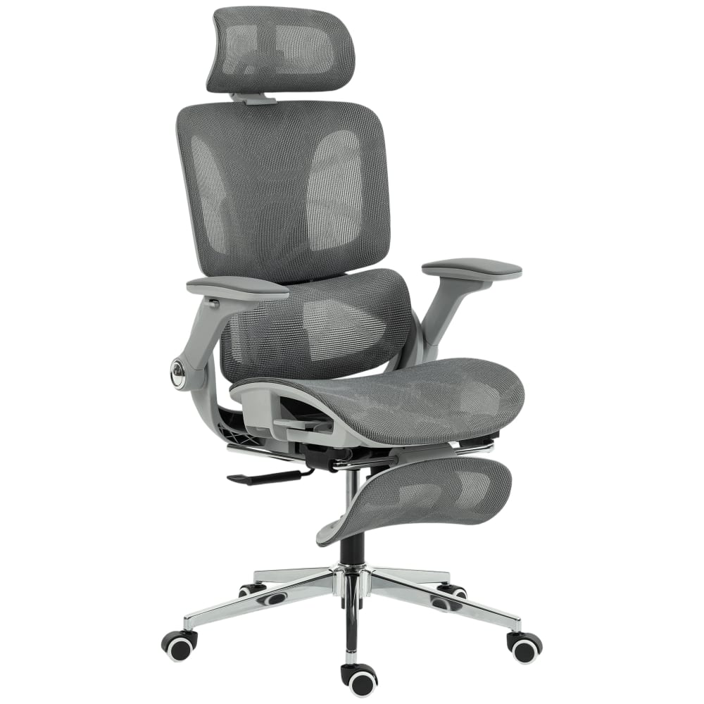 Chaise de bureau Homcom grise en maille avec accoudoirs 4D et appui-tête réglable