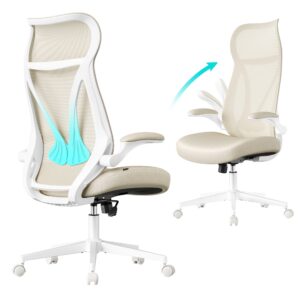 Chaise de bureau SONGMICS beige cappuccino avec accoudoirs rabattables