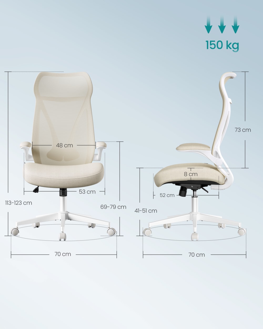 Chaise de bureau SONGMICS beige cappuccino avec accoudoirs rabattables — vue 6