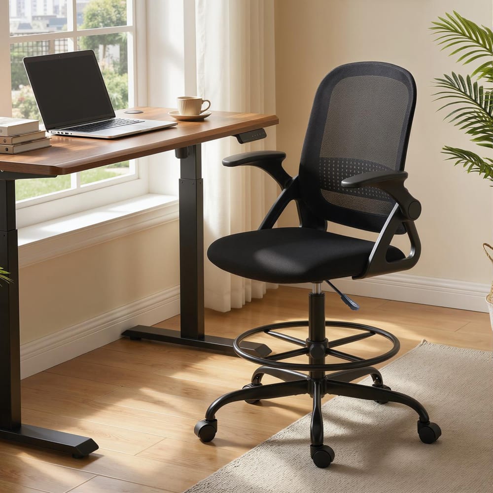 Chaise de bureau Homcom noire avec dossier en maille et accoudoirs rabattables — vue 2