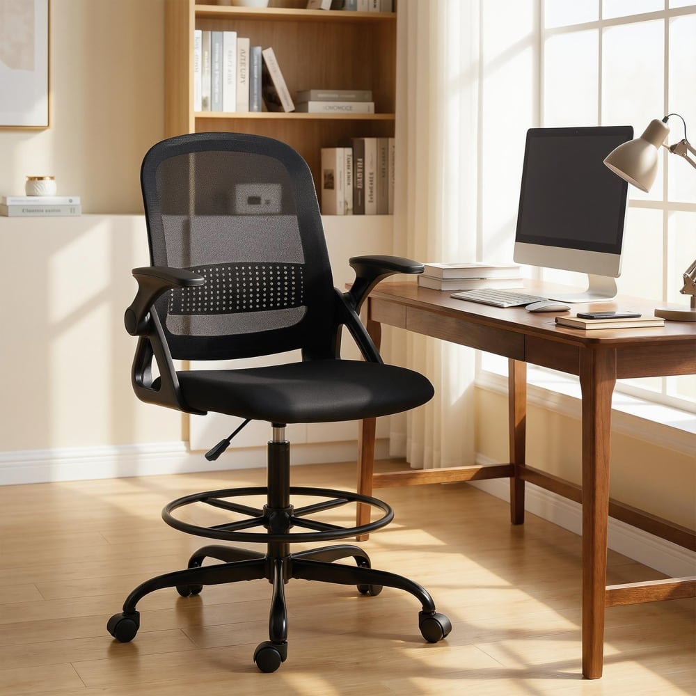 Chaise de bureau Homcom noire avec dossier en maille et accoudoirs rabattables — vue 3