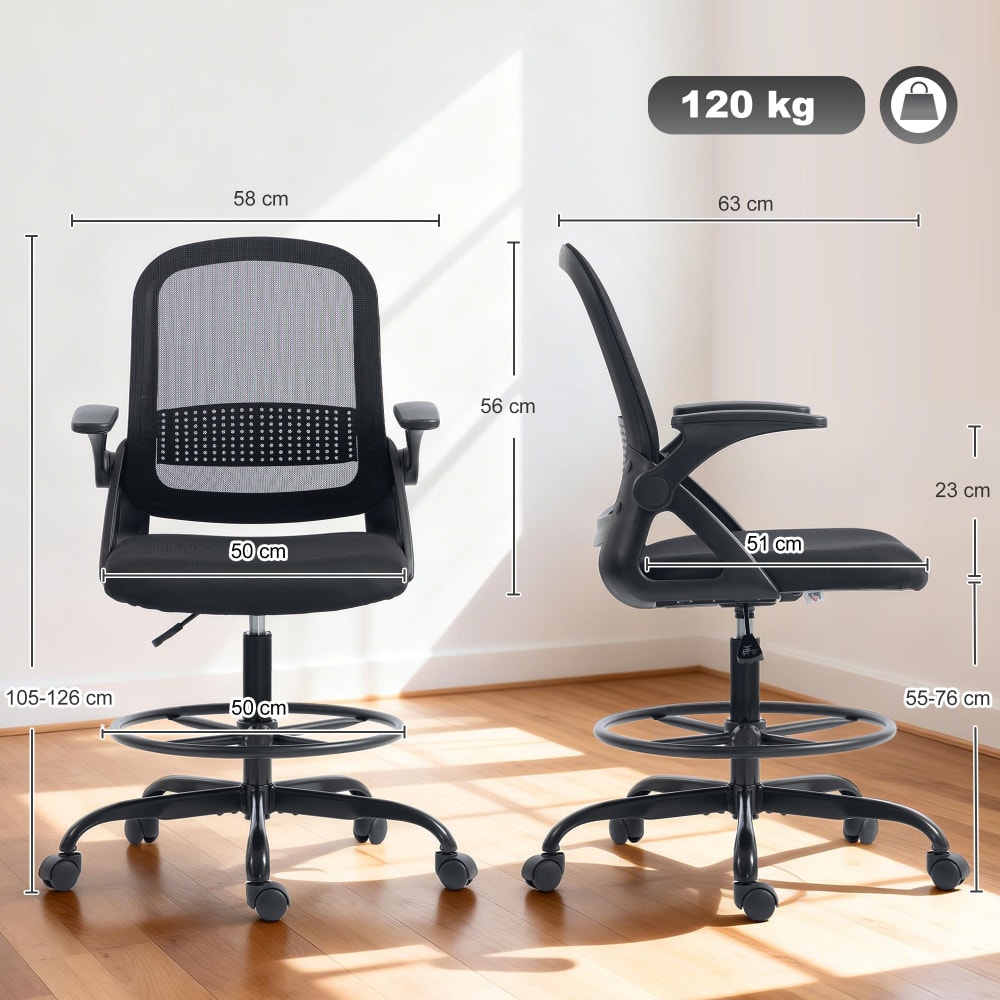 Chaise de bureau Homcom noire avec dossier en maille et accoudoirs rabattables — vue 4