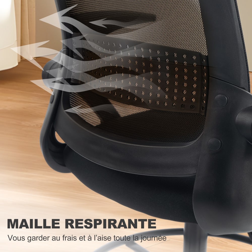 Chaise de bureau Homcom noire avec dossier en maille et accoudoirs rabattables — vue 5