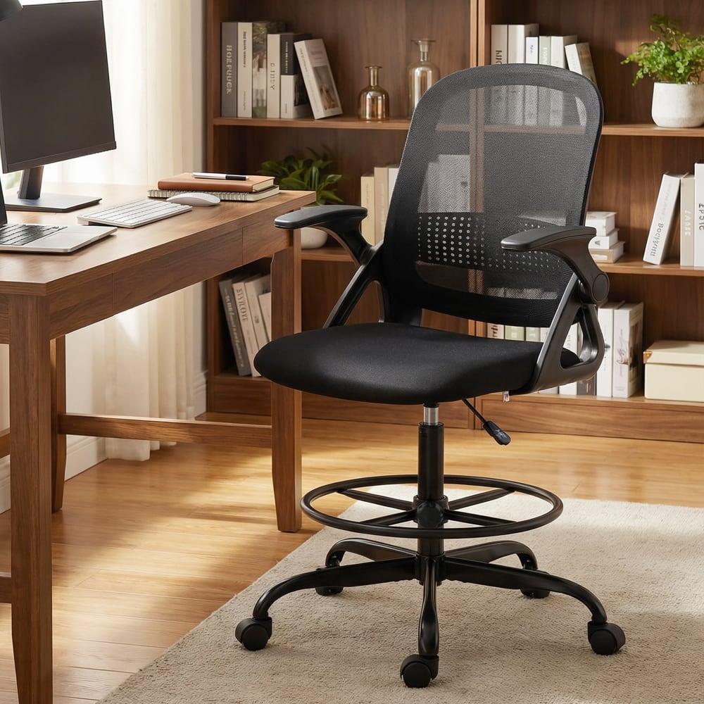 Chaise de bureau Homcom noire avec dossier en maille et accoudoirs rabattables — vue 6