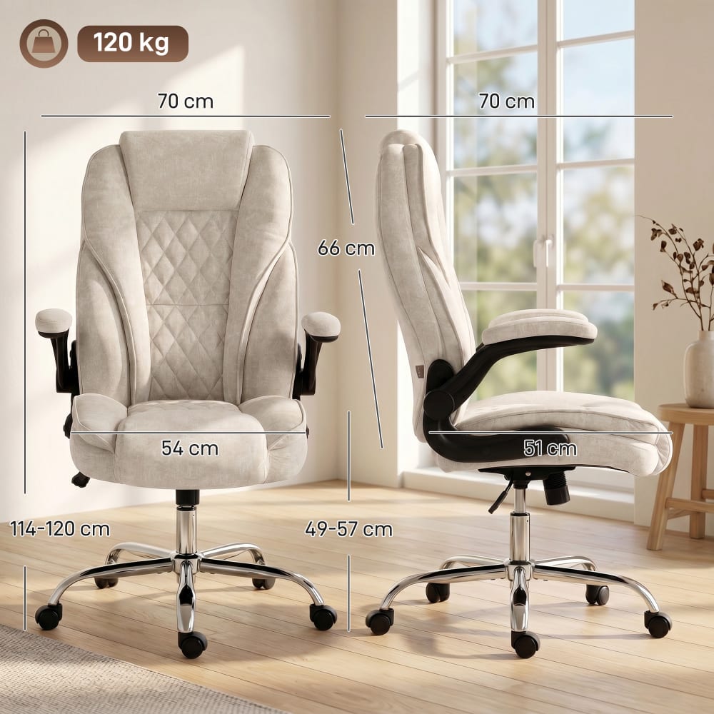 Chaise de bureau Homcom beige en velours avec accoudoirs rabattables — vue 4