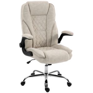 Chaise de bureau Homcom beige en velours avec accoudoirs rabattables