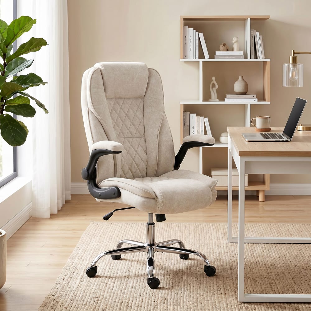 Chaise de bureau Homcom beige en velours avec accoudoirs rabattables — vue 6