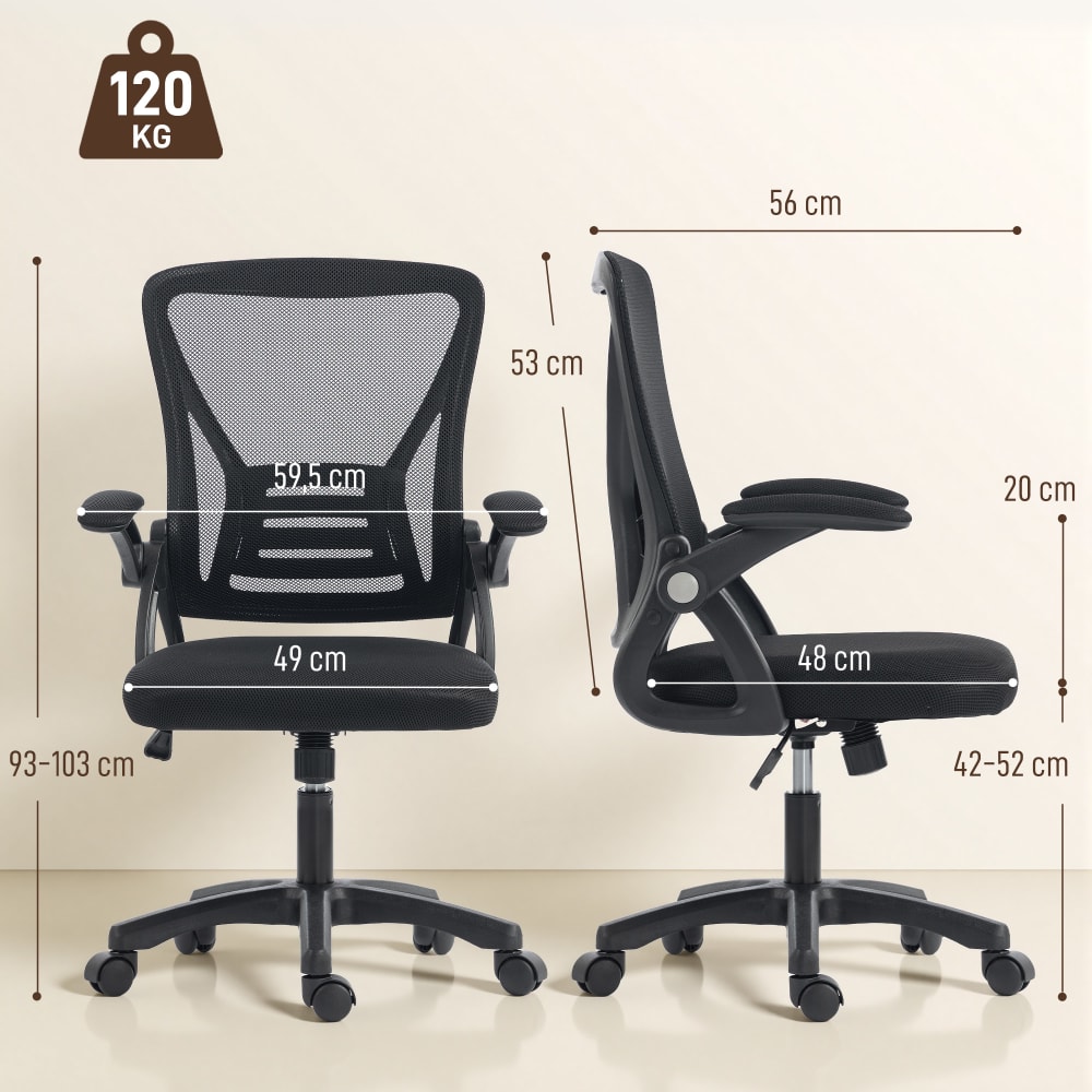 Chaise de bureau Homcom noire avec dossier en maille et accoudoirs relevables — vue 4