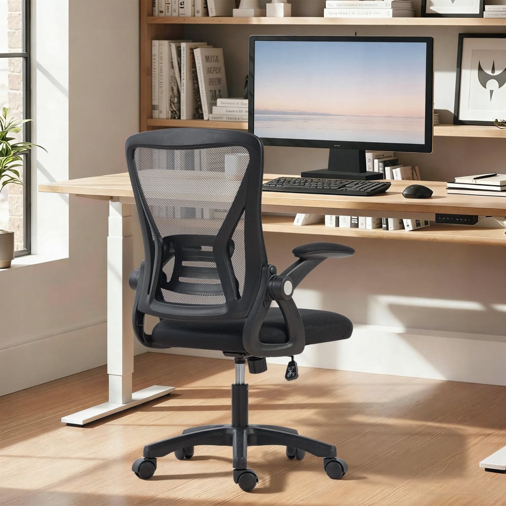 Chaise de bureau Homcom noire avec dossier en maille et accoudoirs relevables — vue 5