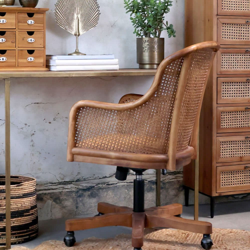 Chaise de bureau CHEMIN DE CAMPAGNE en rotin et bois de bouleau marron — vue 2