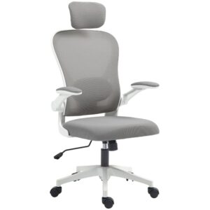 Chaise de bureau Homcom grise avec dossier en maille et appui-tête réglable