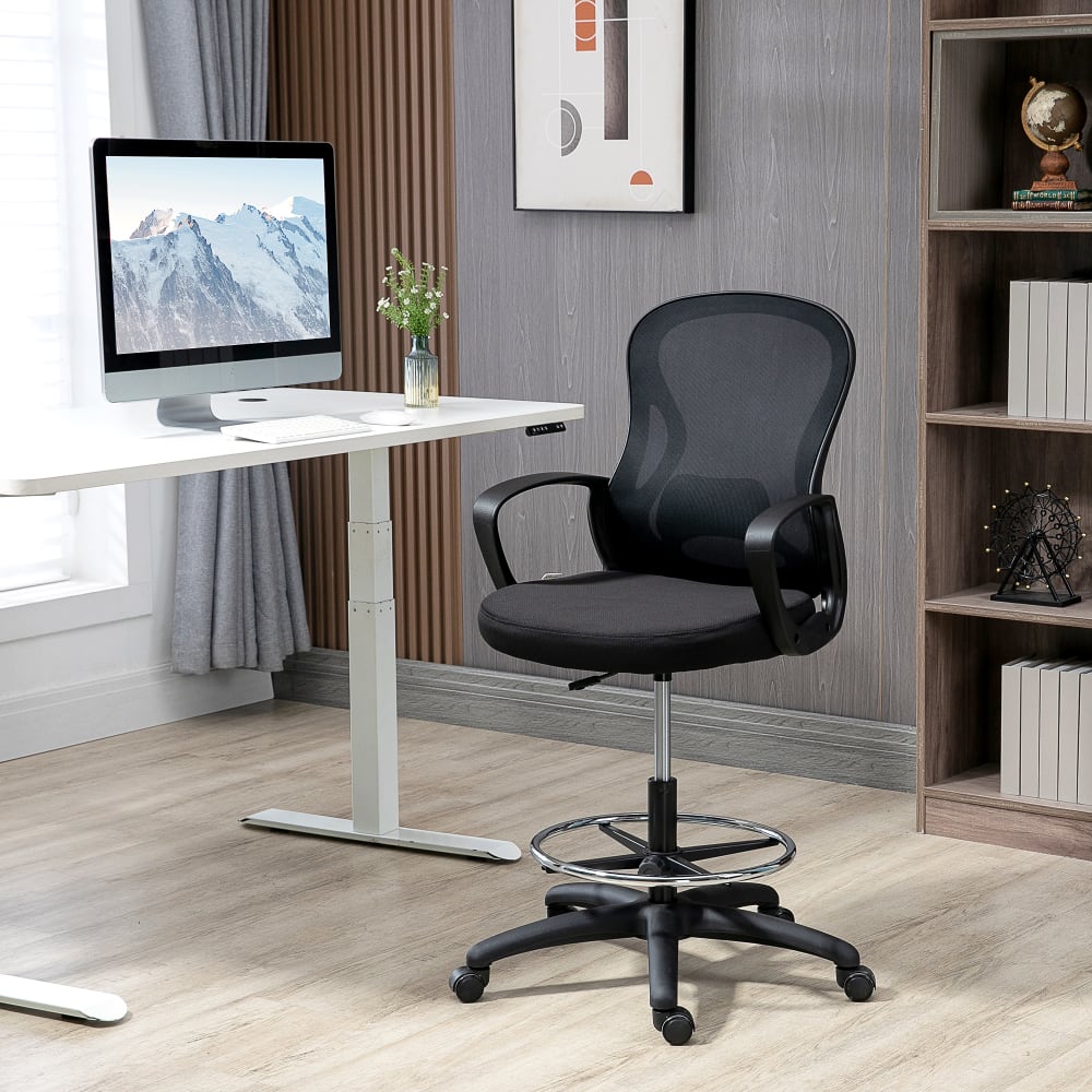 Chaise de bureau Vinsetto à assise haute, dossier en maille et repose-pieds réglable — vue 2