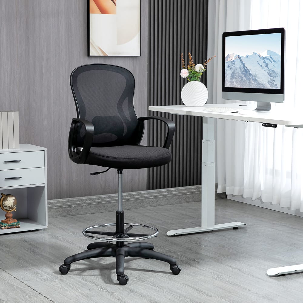 Chaise de bureau Vinsetto à assise haute, dossier en maille et repose-pieds réglable — vue 3