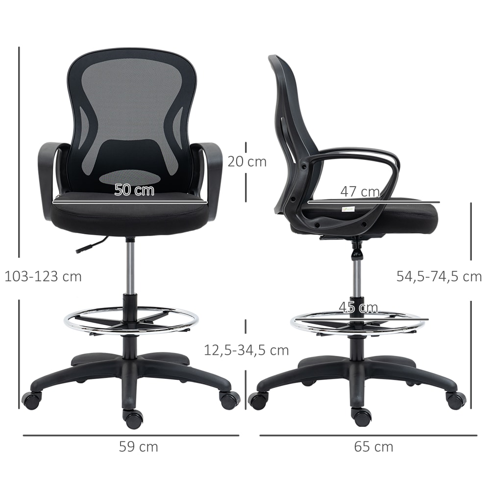 Chaise de bureau Vinsetto à assise haute, dossier en maille et repose-pieds réglable — vue 4