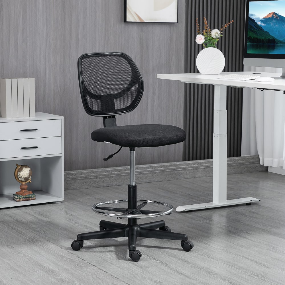 Chaise de bureau Vinsetto avec assise haute, maille noire et repose-pieds réglable — vue 2