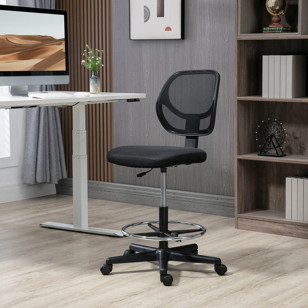 Chaise de bureau Vinsetto avec assise haute, maille noire et repose-pieds réglable — vue 3
