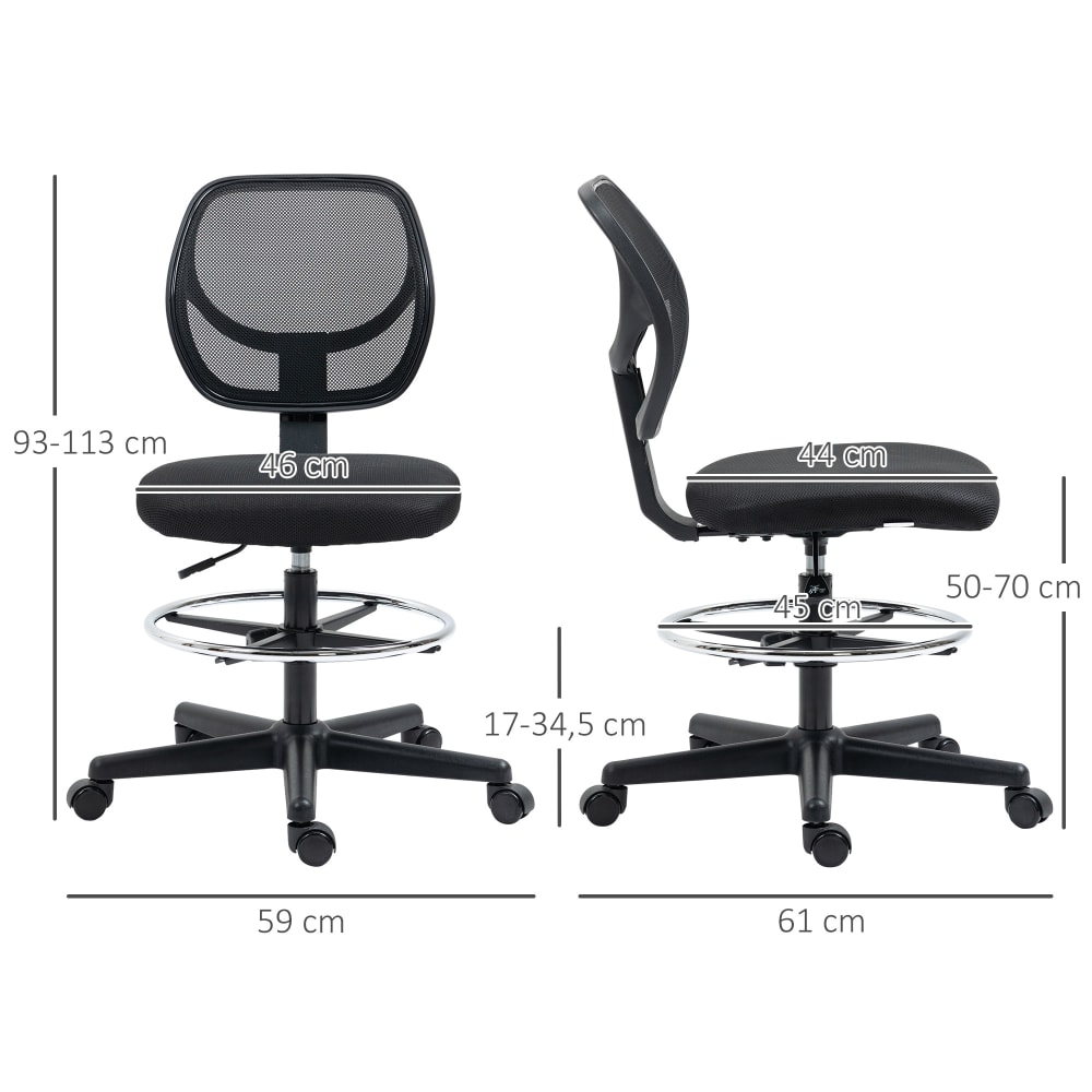 Chaise de bureau Vinsetto avec assise haute, maille noire et repose-pieds réglable — vue 4