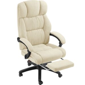 Chaise de bureau Jillien beige en velours avec repose-pieds escamotable