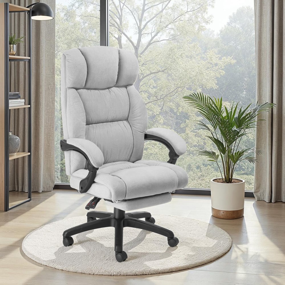 Chaise de bureau Tectake Jillien grise en velours avec repose-pieds escamotable — vue 2