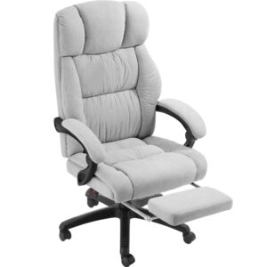 Chaise de bureau Tectake Jillien grise en velours avec repose-pieds escamotable
