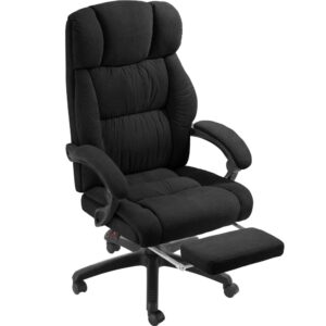 Chaise de bureau Tectake Jillien en velours noir avec repose-pieds escamotable