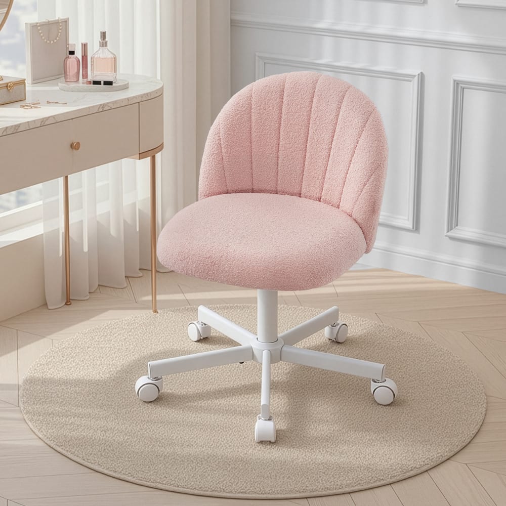 Chaise de bureau SONGMICS rose en tissu peluche avec assise rembourrée — vue 2