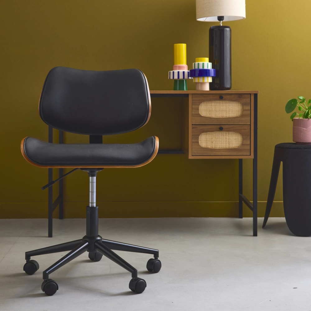 Chaise de bureau sweeek avec coque en bois courbé et revêtement noir — vue 3
