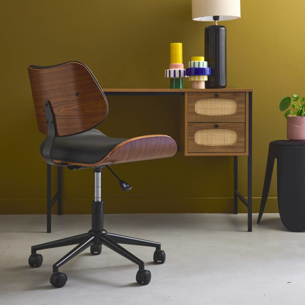 Chaise de bureau sweeek avec coque en bois courbé et revêtement noir — vue 4