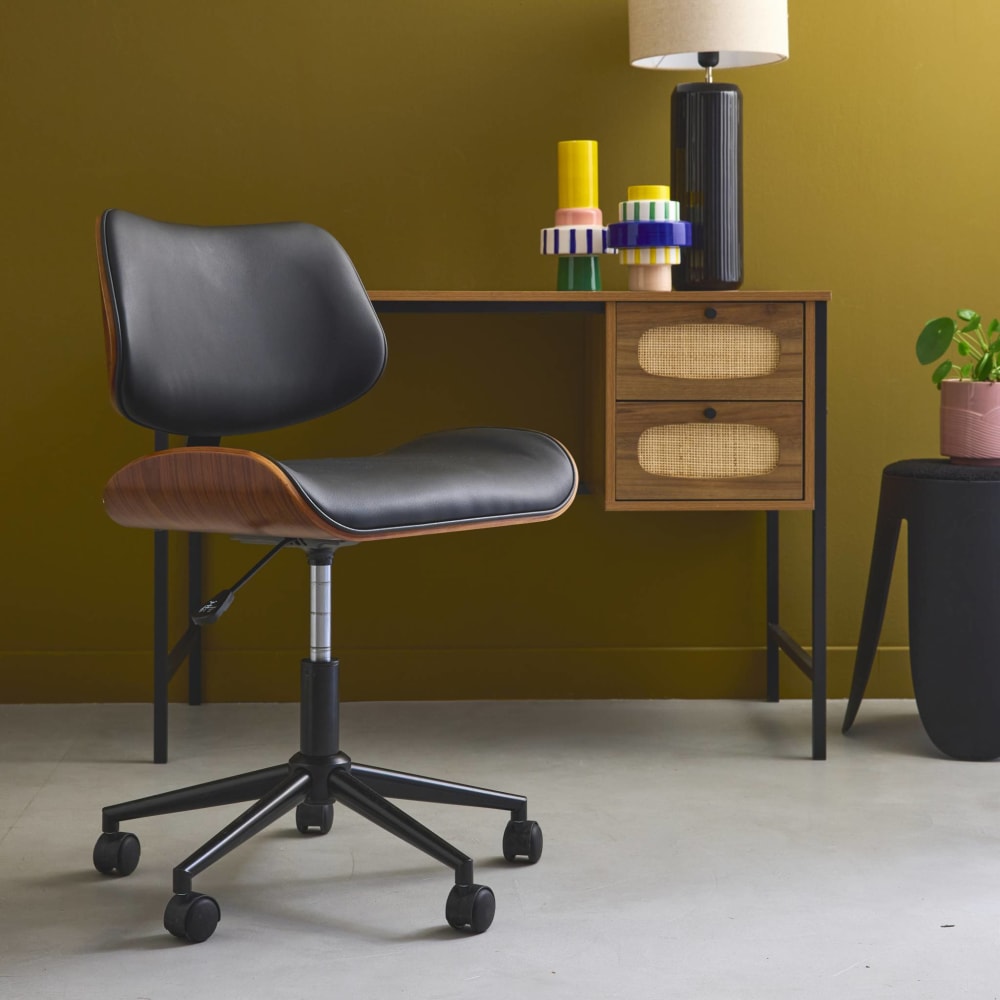 Chaise de bureau sweeek avec coque en bois courbé et revêtement noir — vue 5