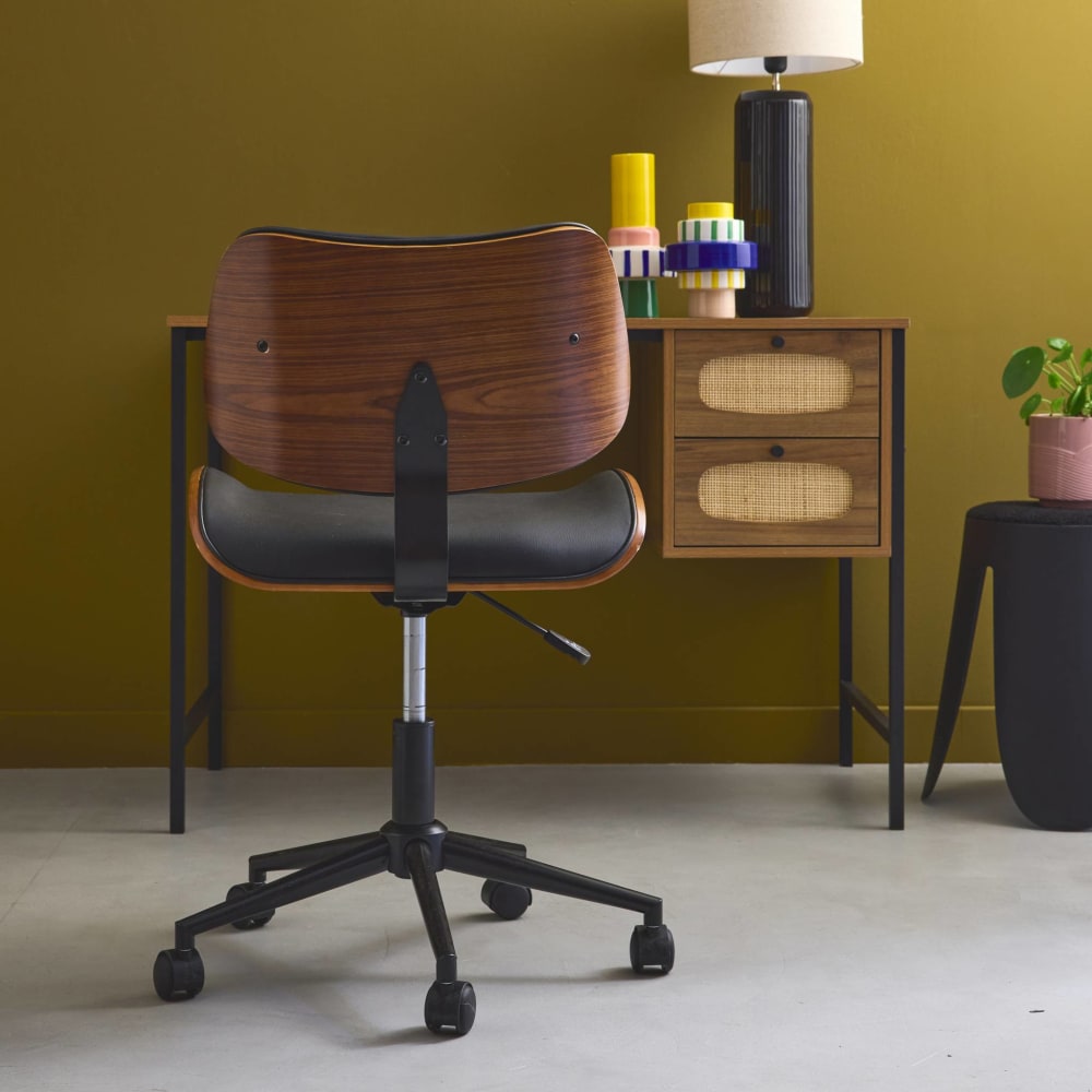 Chaise de bureau sweeek avec coque en bois courbé et revêtement noir — vue 6