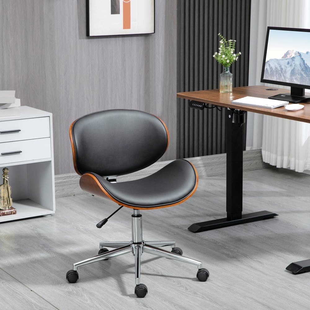 Chaise de bureau Vinsetto en bois de peuplier, assise noire et piètement chromé — vue 2