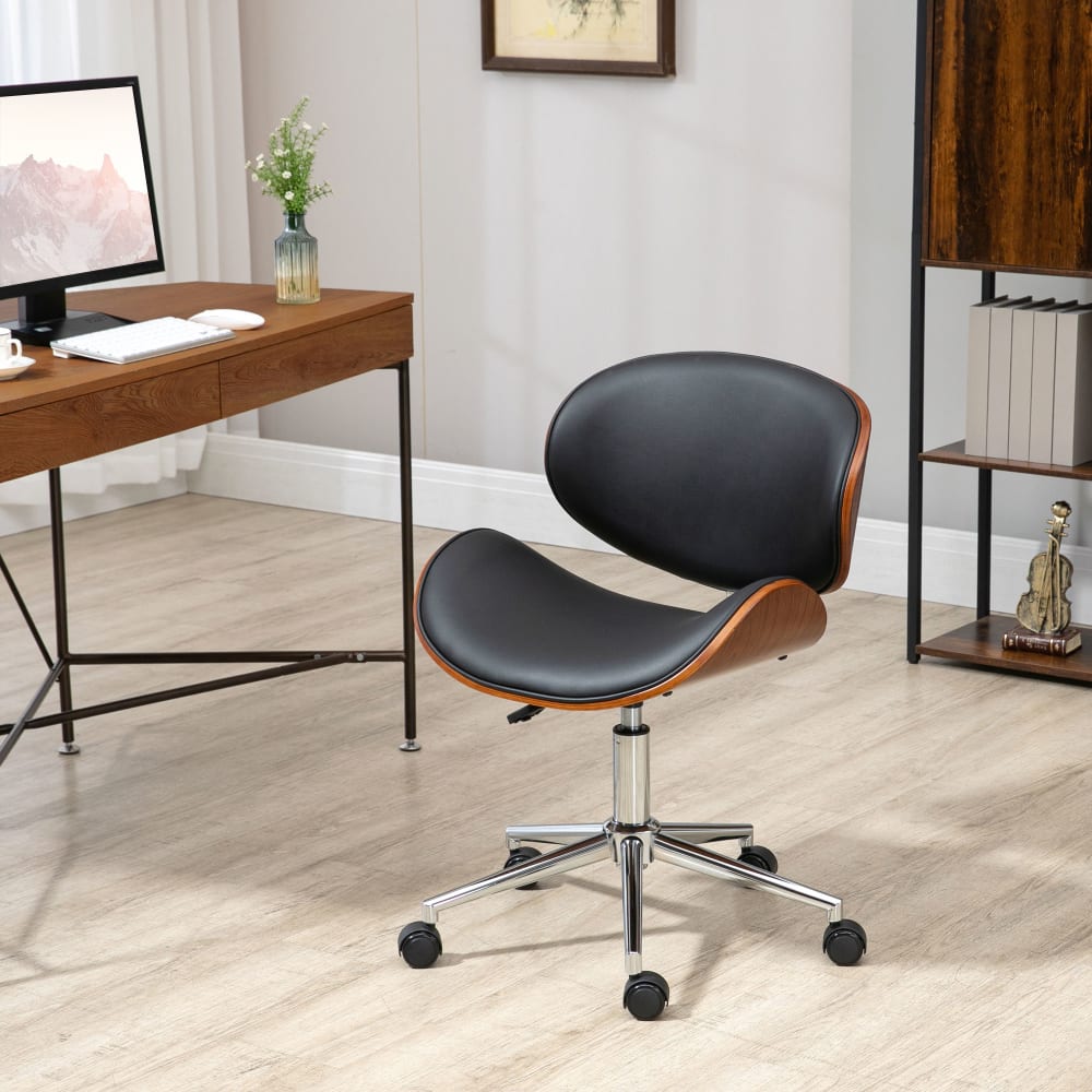 Chaise de bureau Vinsetto en bois de peuplier, assise noire et piètement chromé — vue 3