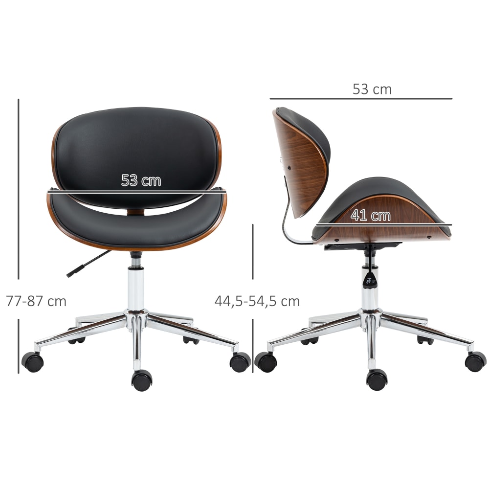 Chaise de bureau Vinsetto en bois de peuplier, assise noire et piètement chromé — vue 4