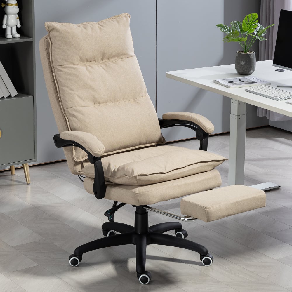 Chaise de bureau Vinsetto beige avec dossier inclinable et repose-pieds coulissant — vue 2