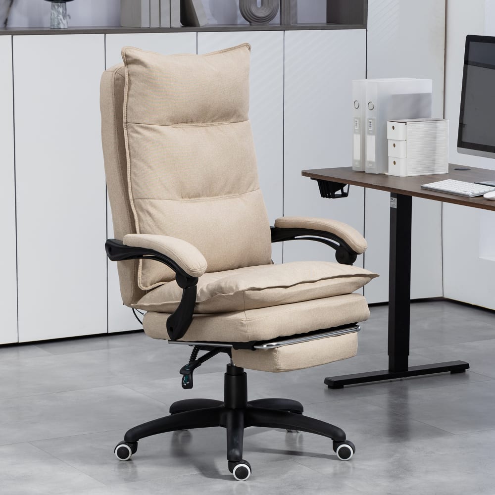 Chaise de bureau Vinsetto beige avec dossier inclinable et repose-pieds coulissant — vue 3