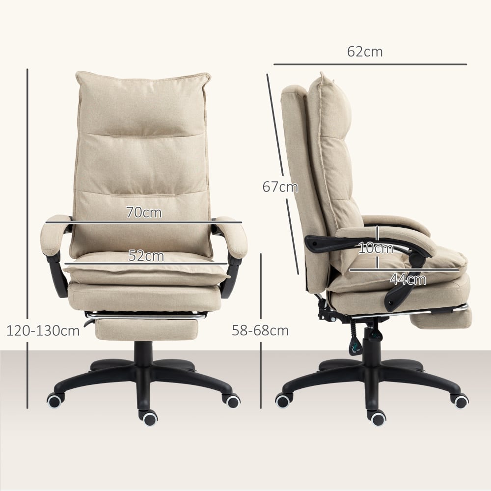 Chaise de bureau Vinsetto beige avec dossier inclinable et repose-pieds coulissant — vue 4