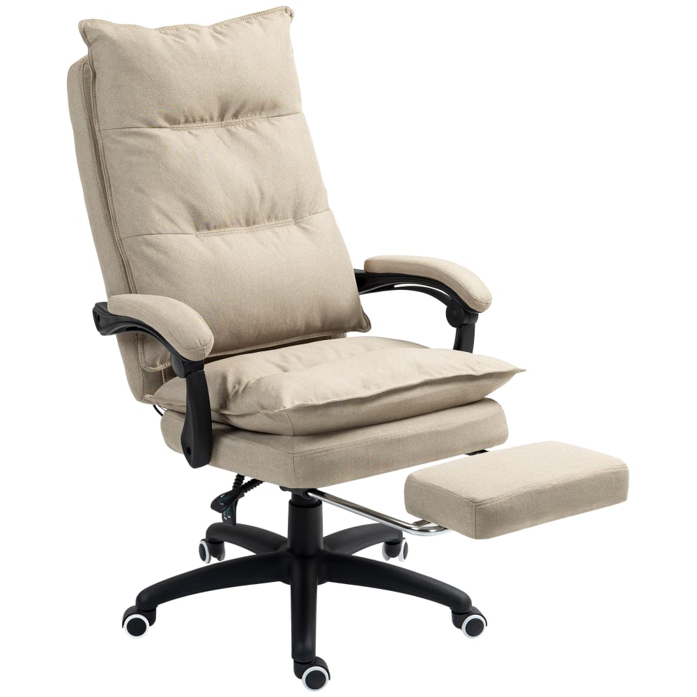 Chaise de bureau Vinsetto beige avec dossier inclinable et repose-pieds coulissant