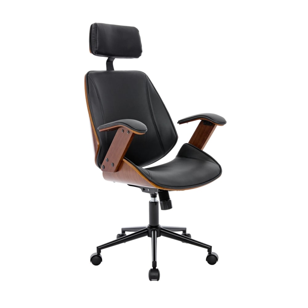 Chaise de bureau sweeek à coque effet noyer et assise noire — vue 2