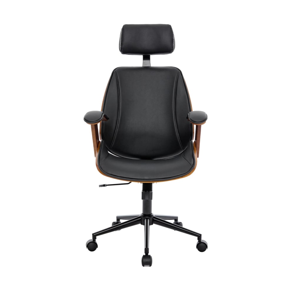 Chaise de bureau sweeek à coque effet noyer et assise noire — vue 3