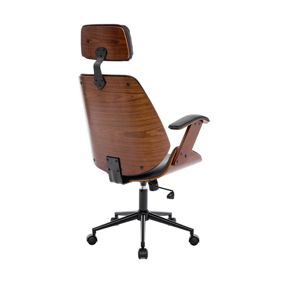 Chaise de bureau sweeek à coque effet noyer et assise noire — vue 4
