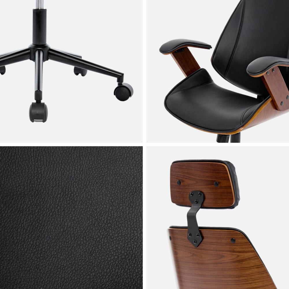 Chaise de bureau sweeek à coque effet noyer et assise noire — vue 6
