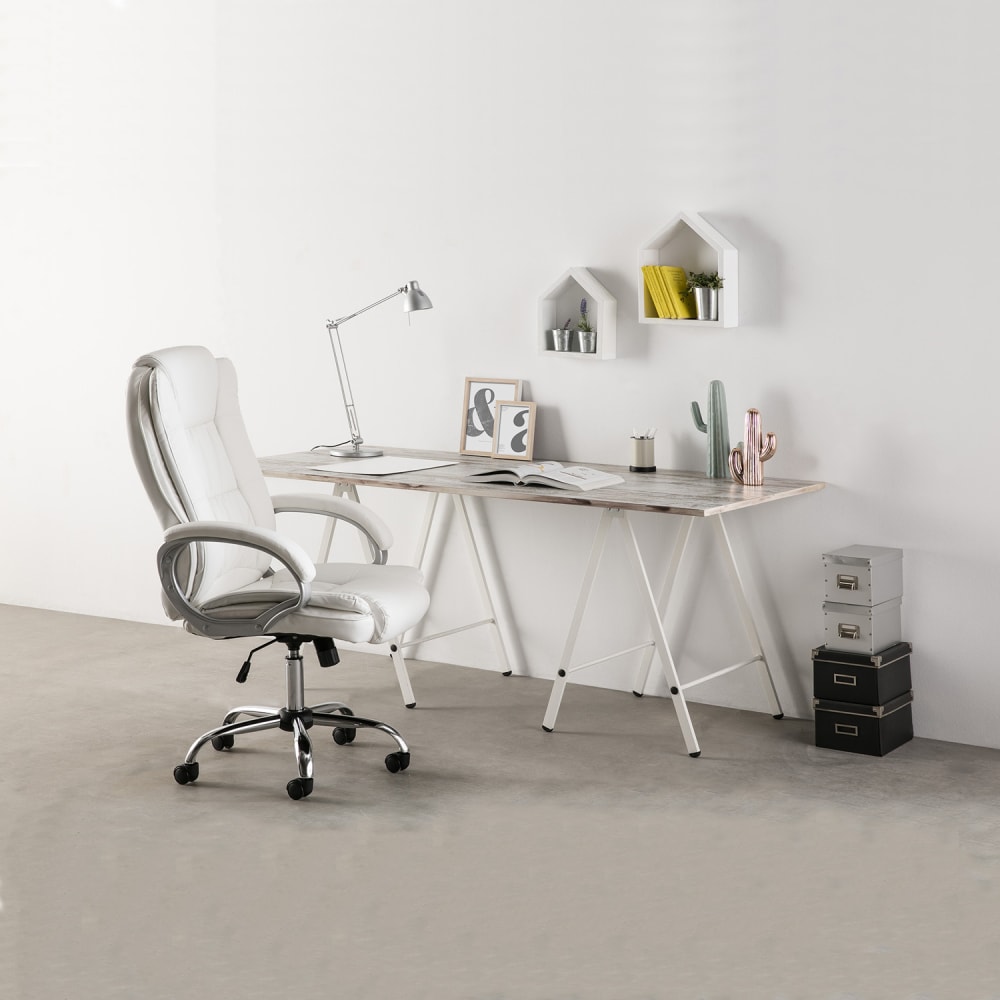 Fauteuil de bureau HOMN blanc en simili cuir avec base chromée — vue 2