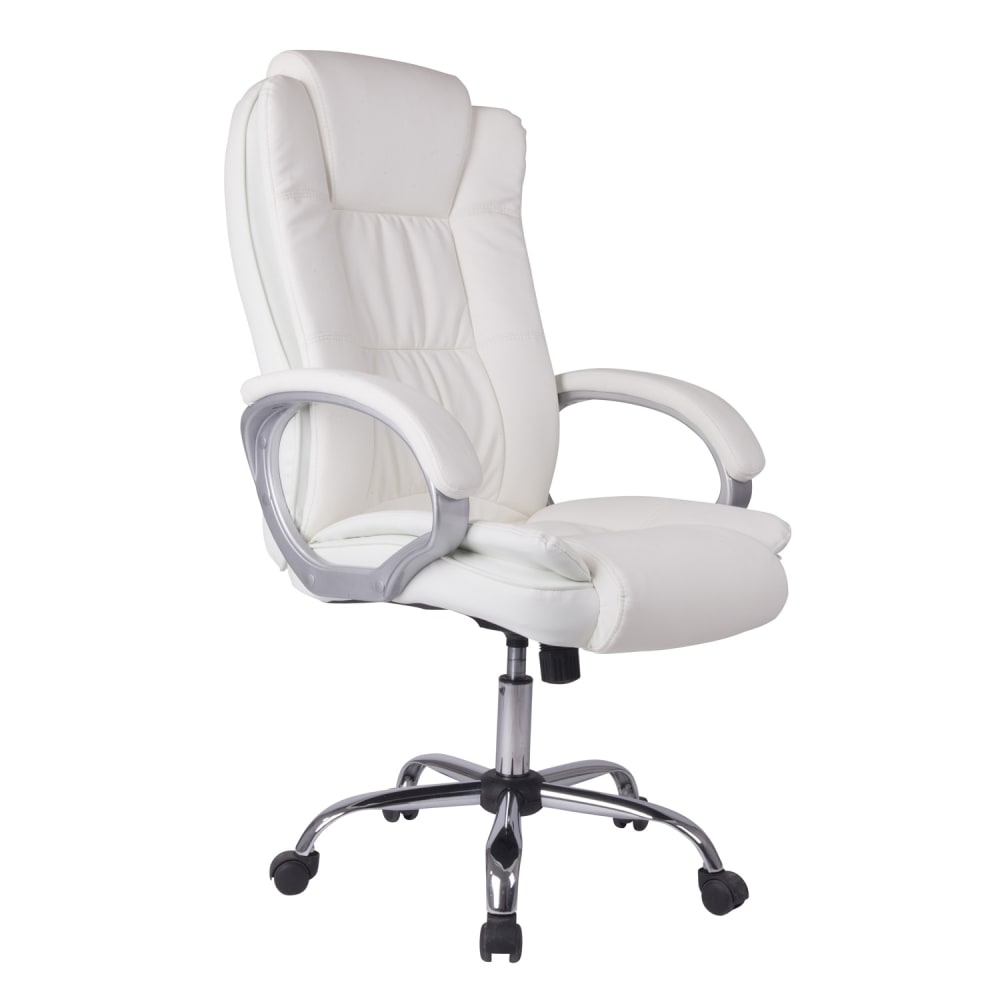 Fauteuil de bureau HOMN blanc en simili cuir avec base chromée