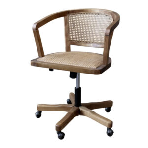 Chaise de bureau CHEMIN DE CAMPAGNE en bouleau et rotin avec roulettes